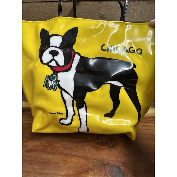 Marc Tetro Boston Terrier Dog Vinyl Purse Tote Yellow And Black CHICAGO - Picture 4 of 6